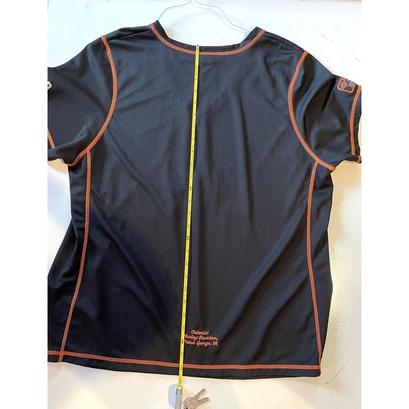 Harley Davidson XL Short Sleeve Women's Baseball Style Jersey Black Orange VA - Picture 13 of 14